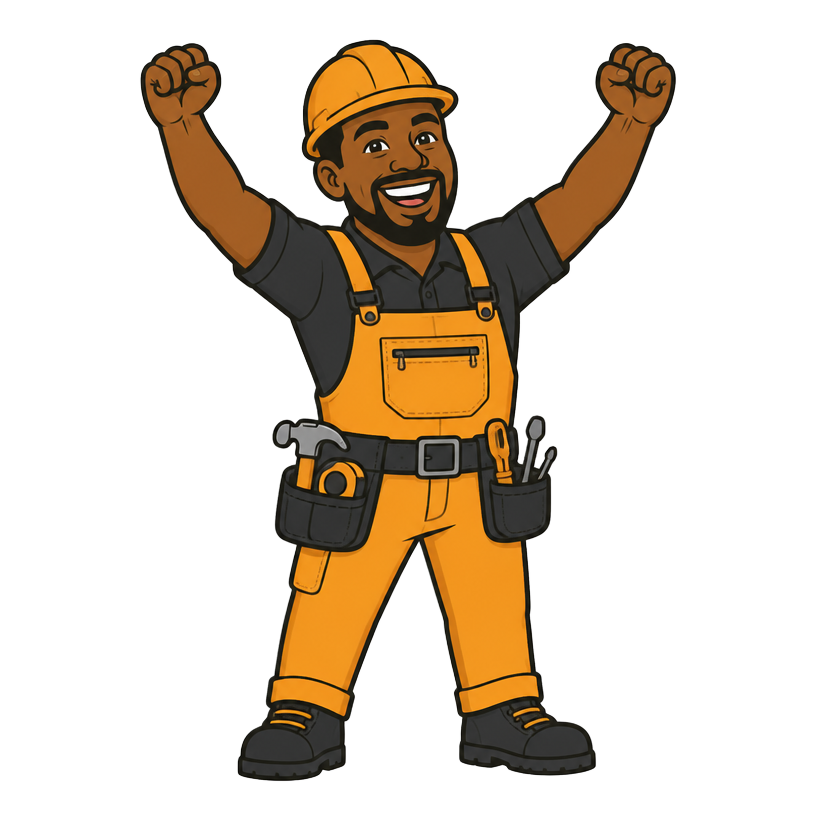 Cheering tradesman celebrating three months free on EzyFix